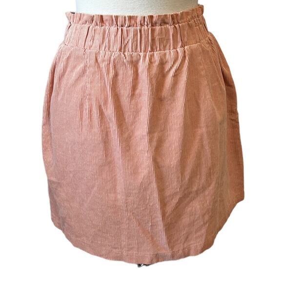 Copper Key Corduroy Mini Skirt Peachy Pink Cotton Pockets Women's L Boho Casual - Picture 3 of 4